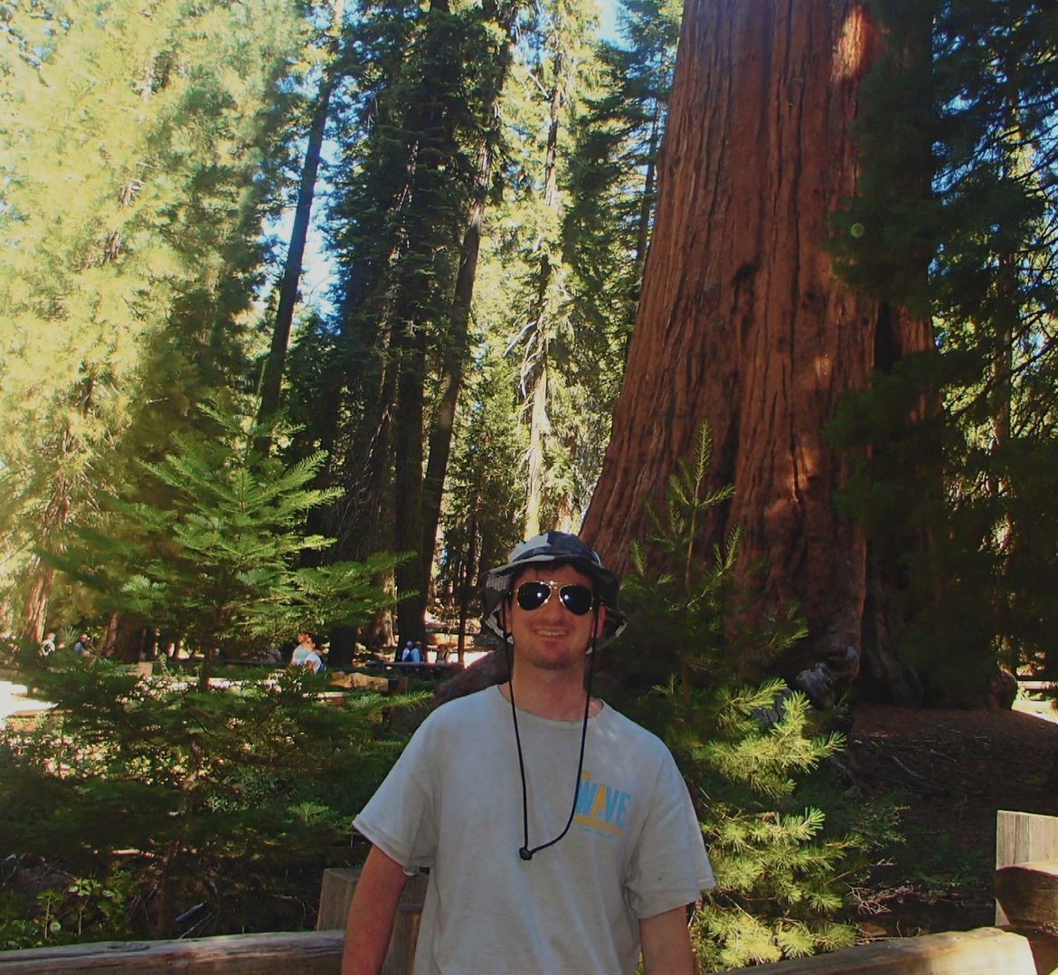 Mike DiBernardo standing in front of a giant sequoia